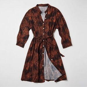 Tantra Spain Zebra Print Shirt Dress Long Sleeve Belted Viscose, Size S